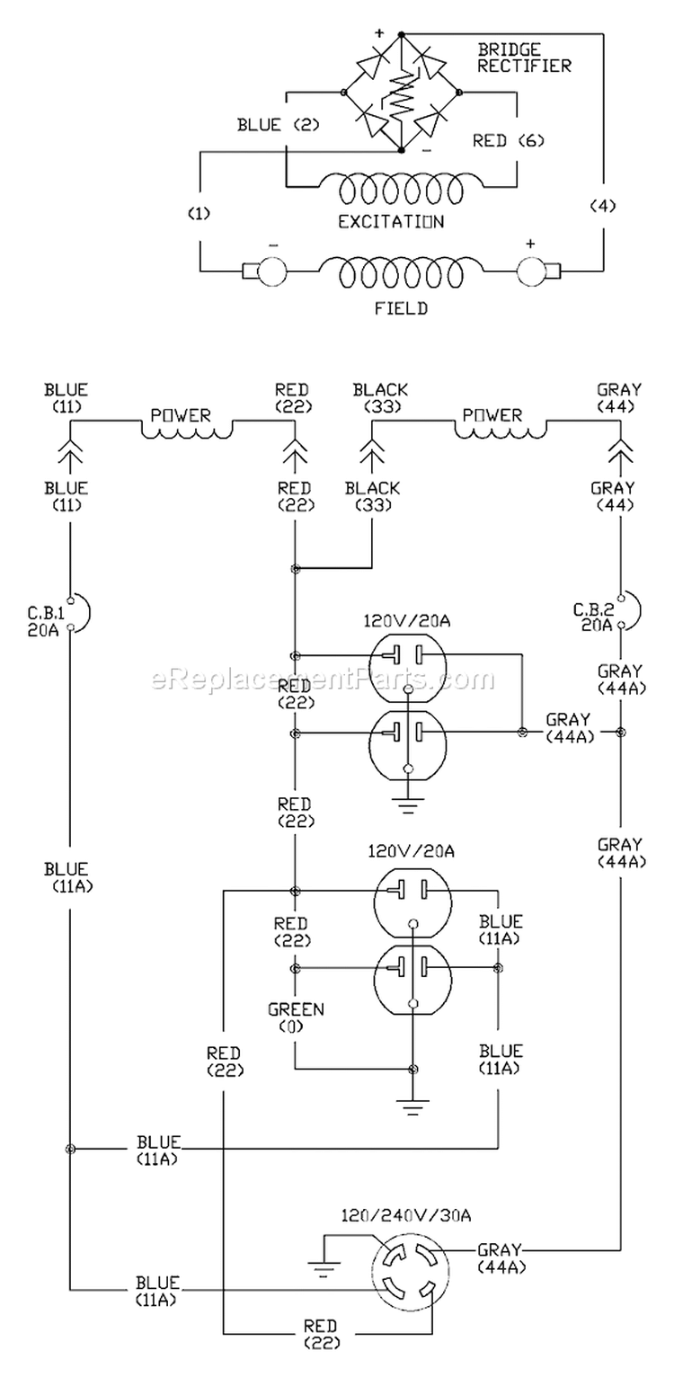 Page E Diagram and Parts List for 1654-2  Briggs and Stratton Generator